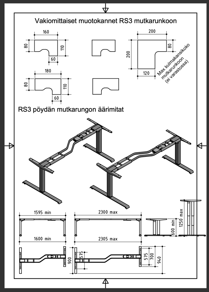 Kulmakansi  800 x 1800 x 25 mm / 600 x 1100 x 25 mm